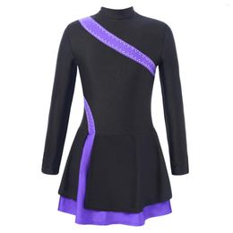 Stage Wear Figure Ice Skating Dress Kids Girls Gymnastics Leotard Ballroom Ballet Dance Costume Long Sleeves Training Performance Clothing