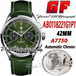 GF V2 Premier B01 Mens Watch A7750 Automatic Chronograph gffAB0118221L1P1 Green Dial Stainless Steel Case Leather Strap Super Edition eternity Stopwatch Watches