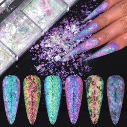 Nail Glitter 12 Grids Holographic Nails Aurora Sequins Crystal Fire Flakes Sparkle Charms Gel Polish Manicure Decoration