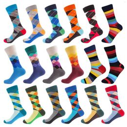 Men's Socks 2022 Funny Happy Diamond Pattern Plaid Colourful Business Casual Party Dress Cotton