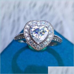 Cluster Rings Cluster Rings Sier 925 Original Brilliant Cut Diamond Test Past 1 D Color Heart Shaped Moissanite Gemstone Wedding Rin Dhbdj