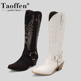 Boots Taoffen Big Size 35-43 Women's Long Embroidery 2022 Winter Shoes Square Toe Women Ins Fashion Female Footwear 220805