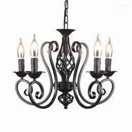 Chandeliers Foyer Living Dinning Room Vintage 3 5 6 Lights Classic Iron LED Chandelier Lamp Black Blue Pink White E14 Candle Light