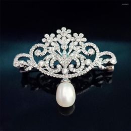 Brooches Vintage Banquet Elegant Cubic Zircon Crown Brooch Exquisite Retro Hollow Cloud Freshwater Pearl Broochpins For Women Ornaments