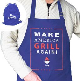 Funny Kitchen Apron Grilling Chef Cooking BBQ Adjustable 2 Pockets Men and Women Reusable Gift Bag Wrapped Cotton MAGA Trump Make America Grill Again RRA332