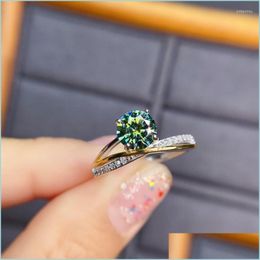 Cluster Rings Cluster Rings Sier 925 Original Diamond Test Past Brilliant Cut 1 6 5Mm High Quality Green Moissanite Ring For Women G Dhohn