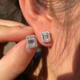 Emerald Cut Halo Earring Hip Hop Jewelry Iced Out VVS Diamond Moissanite White Gold Plated 925 Sterling Silver Stud Earrings For Men Women From Holycome128, &Price; | DHgate.Com
