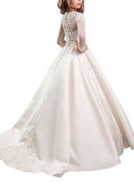 Princess White Lace Flower Girl Dresses Long Sleeve Pageant Gown With Buttons For First Communion And Birthday Parties From Verycute, &Price; | DHgate.Com - Image 2