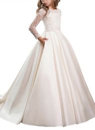 Princess White Lace Flower Girl Dresses Long Sleeve Pageant Gown With Buttons For First Communion And Birthday Parties From Verycute, &Price; | DHgate.Com