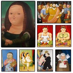  Fernando Botero Komik Şişman Çift Dans Vücut Mona Lisa Posteri ve Baskılar Oturma Odası Dekor için Tuval Baskı Duvar sanat resmi 26Y0119