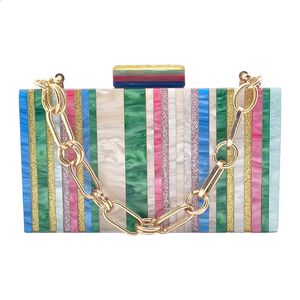 Womens Wallet er Acrylic Evening Bags Gold Sequins Handbag Colorful Pearl Striped Patchwork Clutch Purse 240905