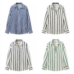 Summer New Product Womens Clothing Street Fashion Casual Long Sleeve Striped Shirt Commuting Trend