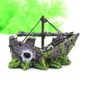 Aquarium Ornament Wreck Sunk Ship Sailing Boat Destroyer Fish Tank Cave Decor