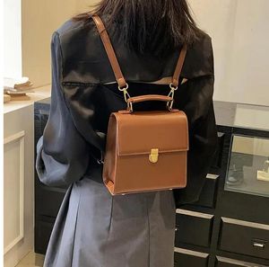 British Vintage Backpacks for Women Solid Office Lady PU Crossbody Bags Aesthetic Simple Shoulder Bags Bolsas Mujer