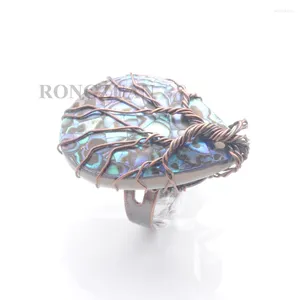 Wedding Rings Fashionable Natural Abalone Shell Copper For Women Man Wire Wrapped Water Drop Jewelry TX3086