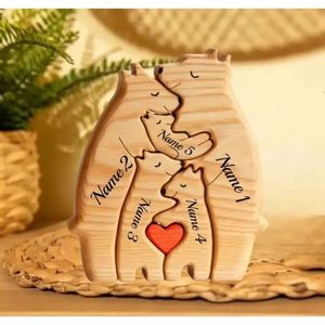 Bear Family Wooden Art Puzzle With Heart Loving Decorative Warm Birthday Gifts Adults Kids Gift Home Decor Christmas Decorations