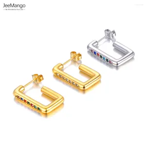 Hoop Earrings JeeMango CZ Crystal Stainless Steel Wedding Party For Women Trendy Shiny Rhinestone Gold Jewelry JE23056