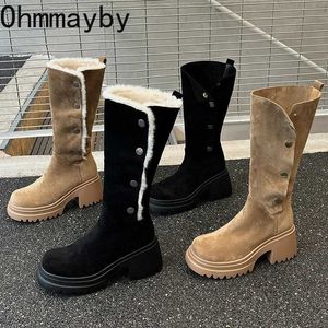 Winter Chunky Women Mid Calf Boots Fashion Warm Cotton Knight Long Booties Square Heels Party Dress Ladies Shoes240925