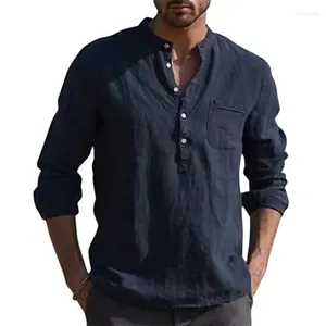 Men's Casual Shirts Men Single Pocket Patchwork Decoration Shirt V Neck Single-breasted Splicing Blouse Male Comfortable Beach Loose Tops