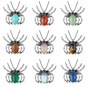 Pendant Necklaces Natural Stone Spider Necklace For Women In Gift Box Healing Crystal Balance Chakra Halloween Animal Brooches Pins Men