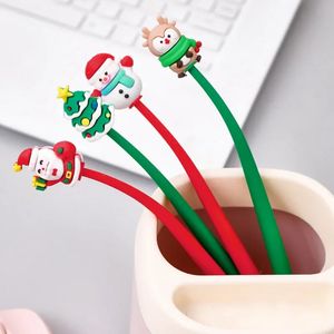Partihandel Cartoon Christmas Silicone Rocker Gel Pen Black Signature Pennor For Students Christmas Stationery Gifts Office Supplies 231229