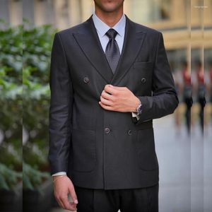 Abiti da uomo Costume Homme Nero Stile Inghilterra Doppio Petto con risvolto con visiera Giacca in 2 pezzi Pantaloni Blazer da festa aziendale Personalizzato