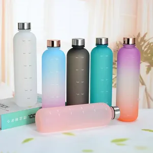 Vattenflaskor 1L flaska med tidsmarkör Motiverande återanvändbar fitness sport utomhus resor läcksäker gratis frostad plast