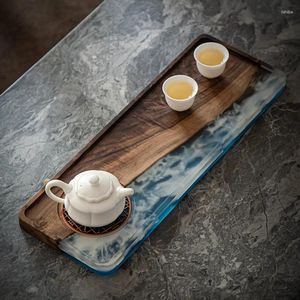 Bandejas de chá bandeja de madeira de nogueira resina epóxi de alta qualidade retro mesa doméstica pequena bolha seca lanche artesanal