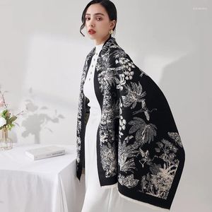 Lenços inverno quente para mulheres impressão floral poncho pashmina lenços senhoras cor sólida xales lã envolve pescoço macio 2024