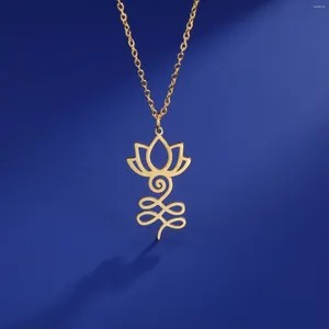 Pendant Necklaces Buddhism Flower Necklace For Women Lotus Unalome Symbol Stainless Steel Vintage Style Fashion Birthday Jewelry Gifts