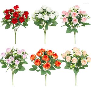 Dekorativa blommor diy konstgjord blomma silke rose falska blad bukett bröllop bord party vase heminredning