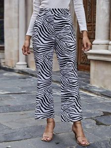 Spodnie damskie wydrukowane zebra druk czarno białe kobiety przycięte rozkloszowane elastyczne talia eleganckie spodnie