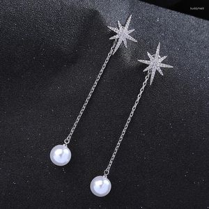 Brincos pendurados moda jóias brilhante zircão estrela floco de neve longo para mulheres charme imitação pérola acrílico acessórios personalizados