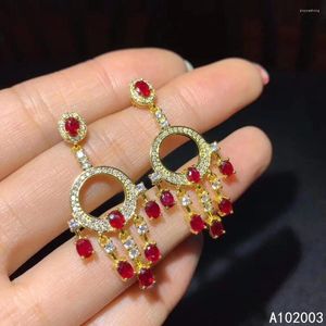 Dangle Küpeler Kjjeaxcmy Fine Jewelry 925 Gümüş Kakma Doğal Gem Ruby Kadın Kadın Kulak Köpek Klasik Mücadele Evlen