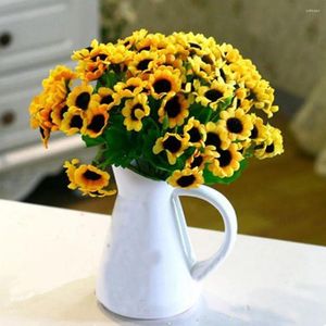 Dekorative Blumen, 14 Köpfe, künstliche Sonnenblume, künstlicher Seidenblumenstrauß, Zuhause, Hochzeit, Blumendekoration, DIY