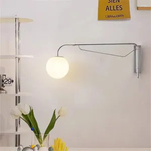 Lampada da parete moderna argento LED bilanciere palla di vetro luce per la lettura semplice divano del soggiorno comodino a scomparsa camera da letto