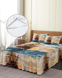 Yatak etek Yağlı Boya Stili Korsan Tekne Elastik Yatık ile Yatık ile Yatak Yatak Kapağı Yatak Seti Sayfası