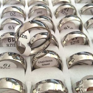 Bulk lots 100pcs High Polished Silver Comfort-fit 6mm Band Stainless Steel Wedding Rings Unisex Jewelry Whole Jewelry Lots Siz205W