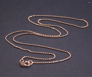 Kedjor äkta AU750 Pure Solid 18k Rose Gold Chain Women Lucky 1mm pärlor Länk halsband 3g stämpel