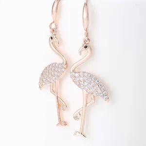 Brincos pendurados na moda cristal flamingo gota encantador zircão cúbico animal para mulher acessórios atacado 2024 jóias presente