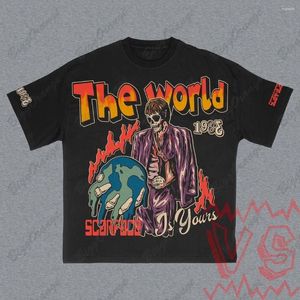 Camiseta masculina gótica americana de alta qualidade y2k tops rua o mundo impresso camiseta 2024 harajuku roupas de algodão mangá