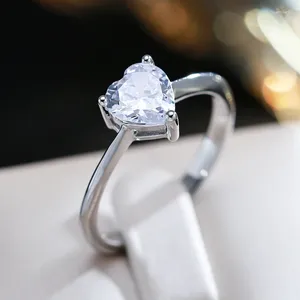 Cluster Rings Kinel Simple 1CT 6.5mm Natural Zircon Heart Cut Moissanite Ring For Women Tibetan Silver Wedding Band Luxury Daily Jewelry