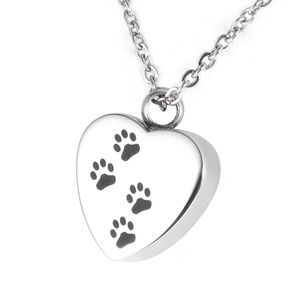 Lily Cremation Jewelry Puppy Pet Dog Paw Print Heart Necklace Memorial Urn Pendant Ashes with gift bag and chain252R