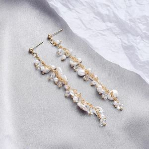 Kolczyki Dangle Art Deco ręcznie robione nieregularne perły barokowe owinięte złote kryształowe kolczyki dla kobiet akcesoria świąteczne