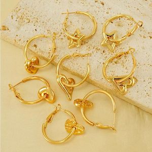 Hoop Earrings 2024 Gold Color Heart Metal Hollow Design Love Star Dangle Women Fashion Jewelry Accessories