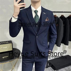 Herrdräkter avancerade varumärkesbutik mode för män fast färg Slim Casual Groom Tuxedos 3 st.