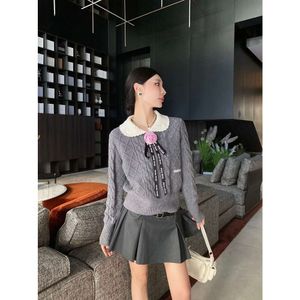 Kvinnors stickor Tees Mm Home Autumn Winter Style Flower Ribbon Doll Collar Pullover Knitting Top Diamond Fried Ded Tvist Syming Design