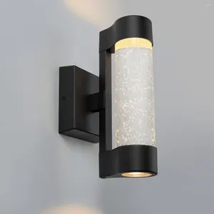 Lampada da parete Sconce Montaggio a cilindro Uplight Down Light Applique Illuminazione con pannello in vetro a bolle di cristallo Luci esterne per portico G