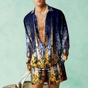 Fatos masculinos moda camisa define 3d impresso casual mangas compridas camisas oversized praia shorts verão streetwear ternos havaianos roupas