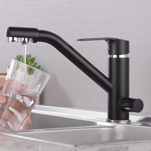 Mutfak muslukları 360 ° dönme musluğu ve soğuk mikser 3 yollu filtre musluk bakır çift spout arıtıcı lavabo doğrudan içme